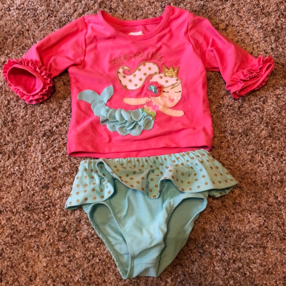 Mudpie “mer-mazing” rash guard two piece swimsuit